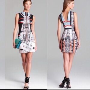 Clover Canyon Black and White colorful city scape  low Back Dress